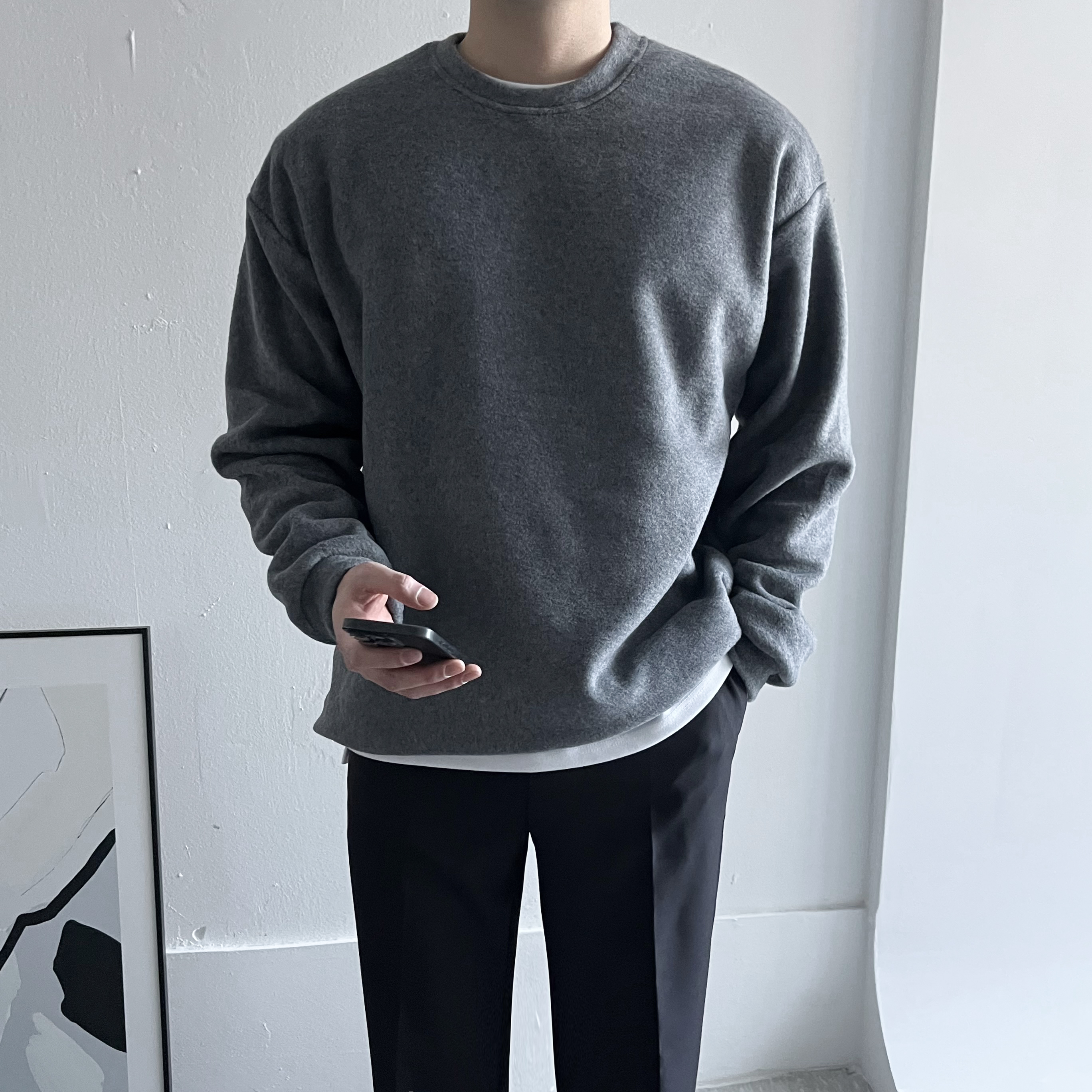 남성기모맨투맨 남성긴팔티 남자티셔츠 - 상세 이미지 2