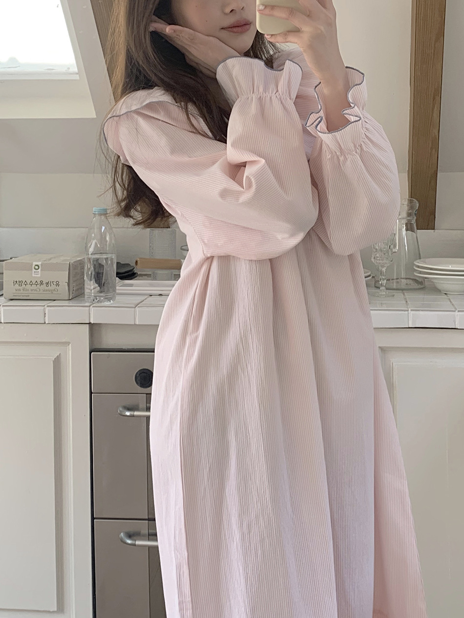 (아로마원피스잠옷) 여성잠옷 빅사이즈 홈웨어 파자마 임산부 라운드 카라 2컬러 봄 여름 상세 이미지 15