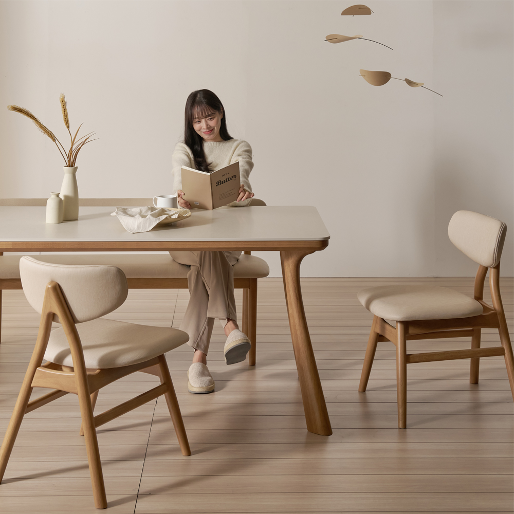 앤틀러스 4인용 원목 포세린 세라믹 식탁세트 식탁+의자2+벤치1, 1400mm, 쿠키