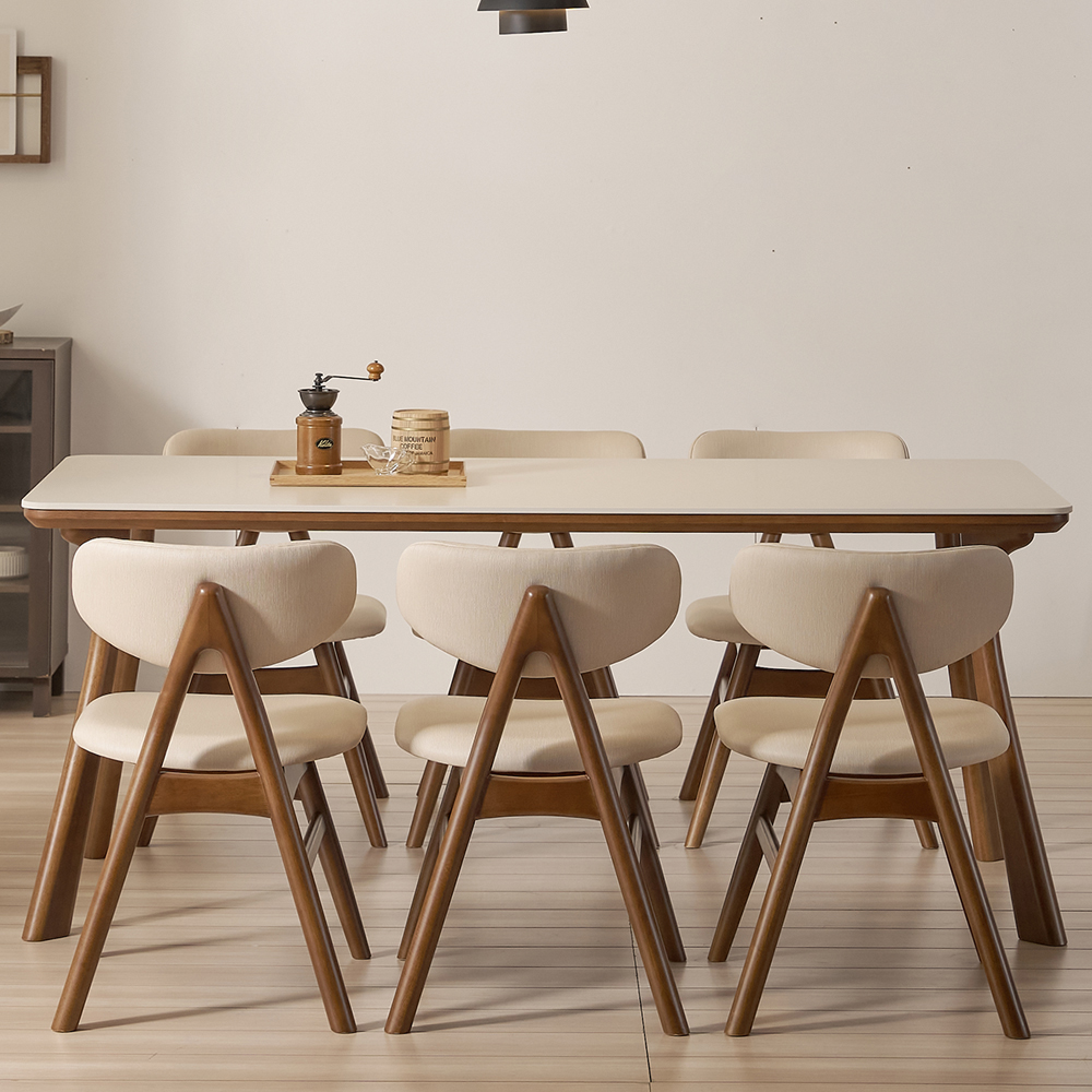 앤틀러스 6인용 원목 포세린 세라믹 식탁세트 식탁+의자6, 1800mm, 월넛