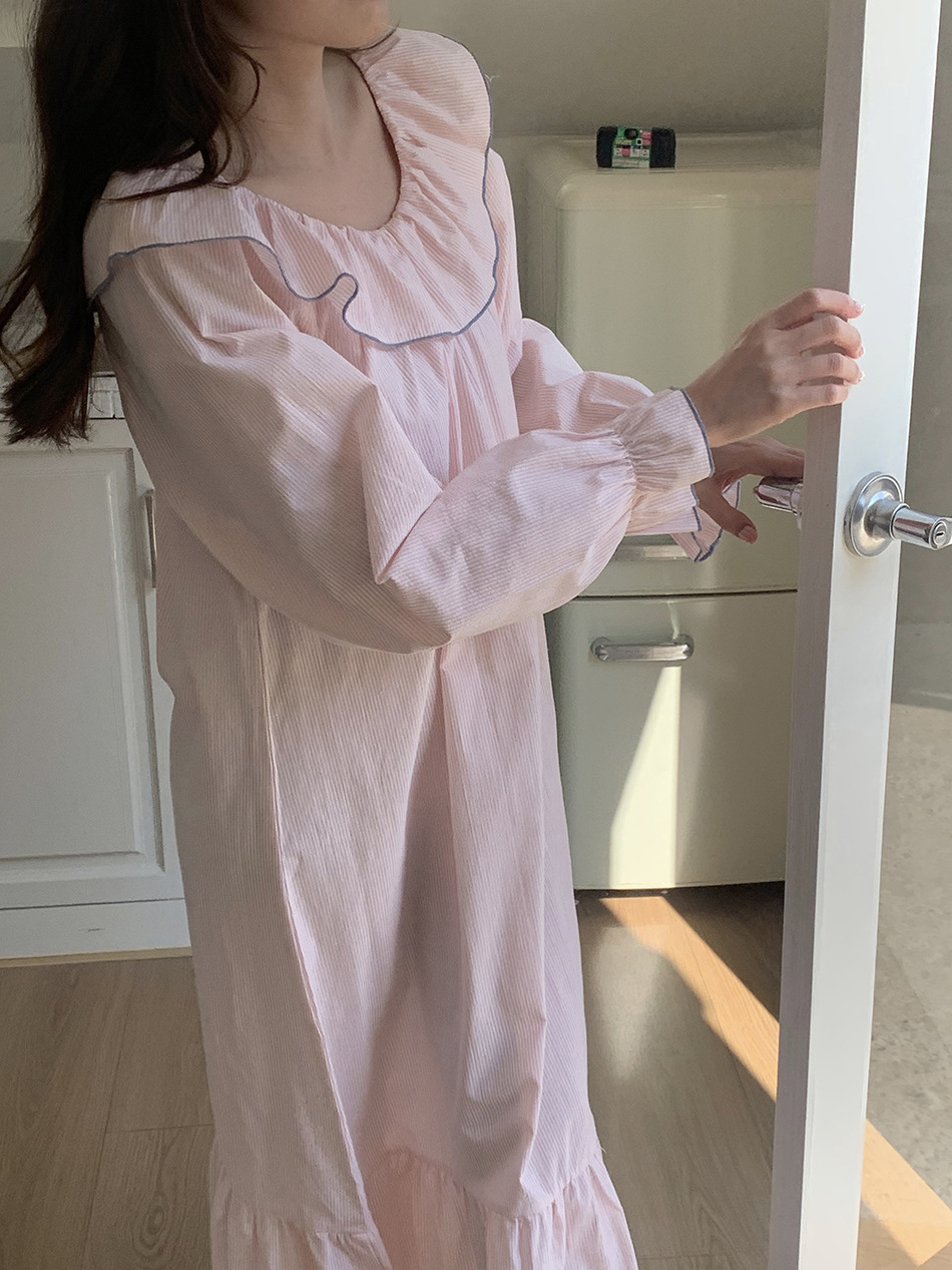 (아로마원피스잠옷) 여성잠옷 빅사이즈 홈웨어 파자마 임산부 라운드 카라 2컬러 봄 여름 상세 이미지 12