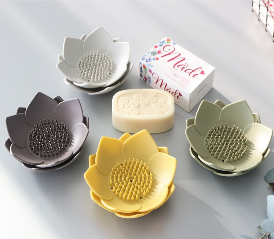 국산 물빠짐 실리콘 비누 받침대 연꽃 비누 케이스 거치대 2p 4color