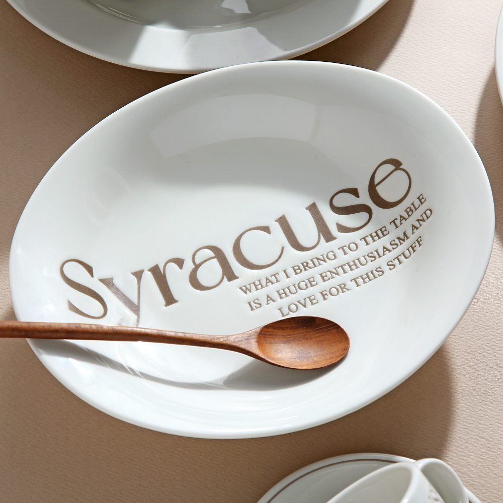 시라쿠스 레터링 그릇 빈티지 레트로 카페 브런치 플레이트 / 25cm, 오벌볼접시 브라운 - 상세 이미지 2