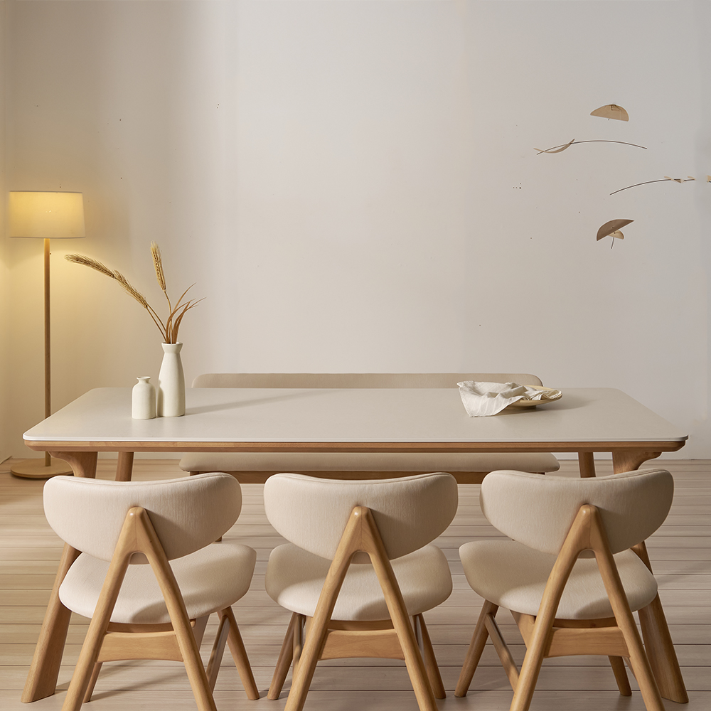 앤틀러스 6인용 원목 포세린 세라믹 식탁세트 식탁+의자3+벤치1, 1800mm, 쿠키