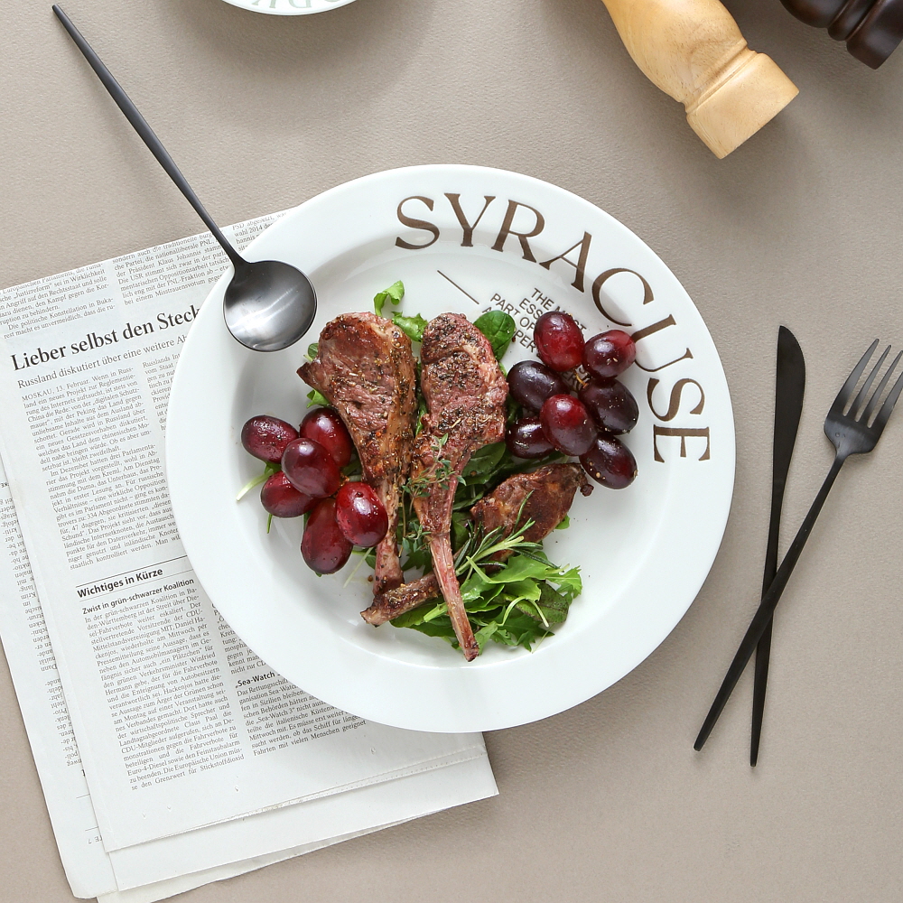 시라쿠스 레터링 그릇 빈티지 레트로 카페 브런치 플레이트 / 27cm, 디너접시 브라운 - 메인 이미지