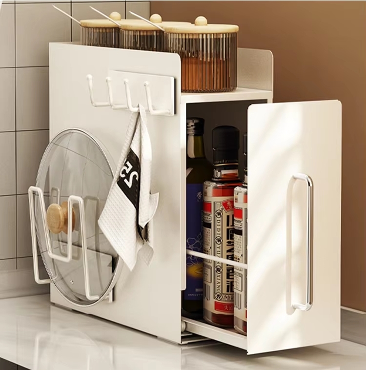 철제수납장 슬라이딩 틈새수납 디귿 슬림 서랍 화장품 양념통 영양제 주방정리 컵 제품 이미지