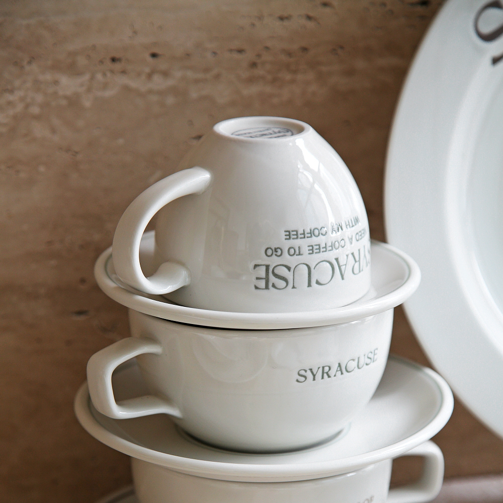 시라쿠스 레터링 커피잔 빈티지 레트로 카페 브런치 / 카푸치노잔세트230ml, 그린