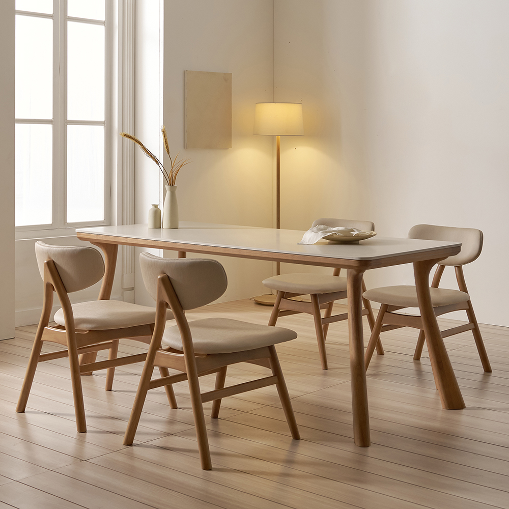 앤틀러스 6인용 원목 포세린 세라믹 식탁세트 식탁+의자4, 1800mm, 쿠키