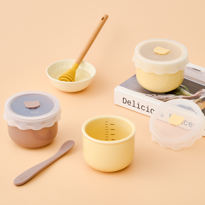 퍼기 꿀단지 도자기 이유식 밀폐용기 뚜껑 포함 버터옐로우 - 상세 이미지 4
