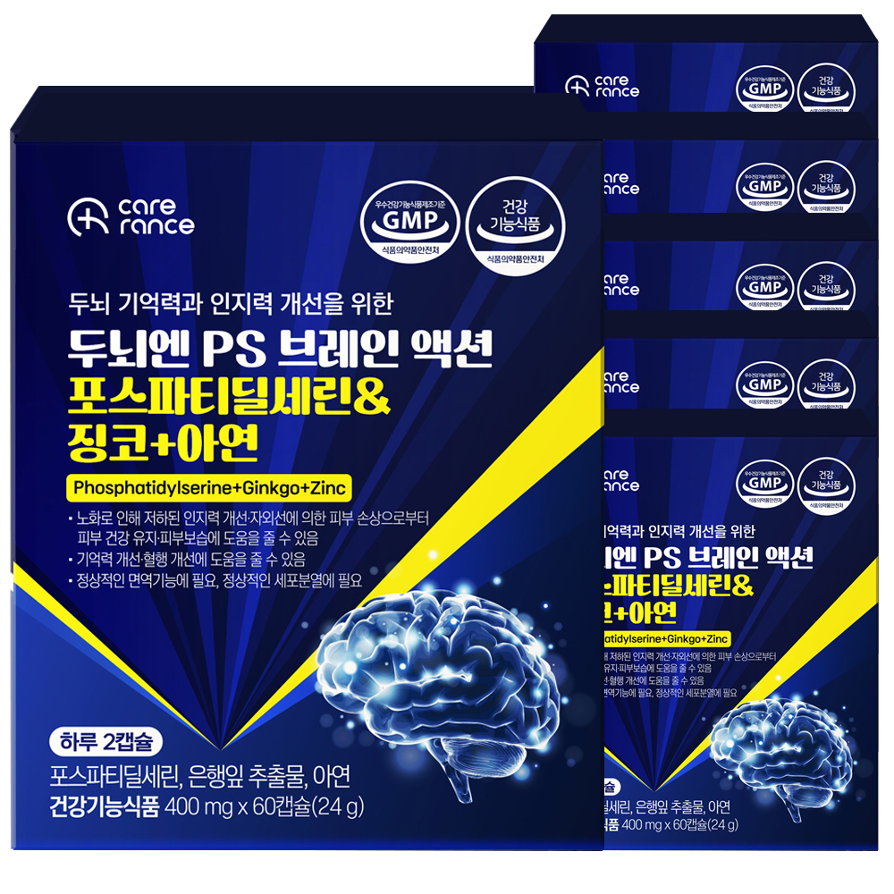케어란스 두뇌엔 PS 브레인 액션 포스파티딜세린 징코 아연 400mg 60정, 6개