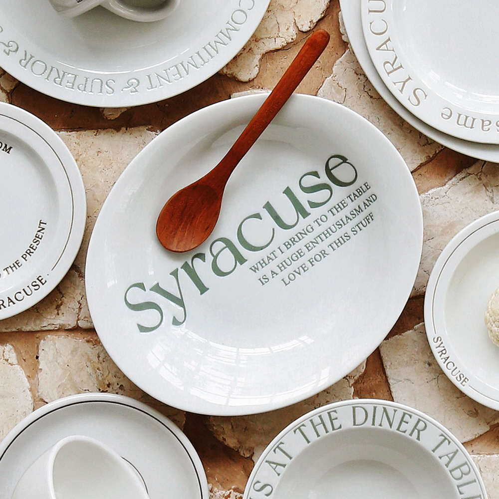 시라쿠스 레터링 그릇 빈티지 레트로 카페 브런치 플레이트 / 25cm, 오벌볼접시 그린 - 상품 이미지