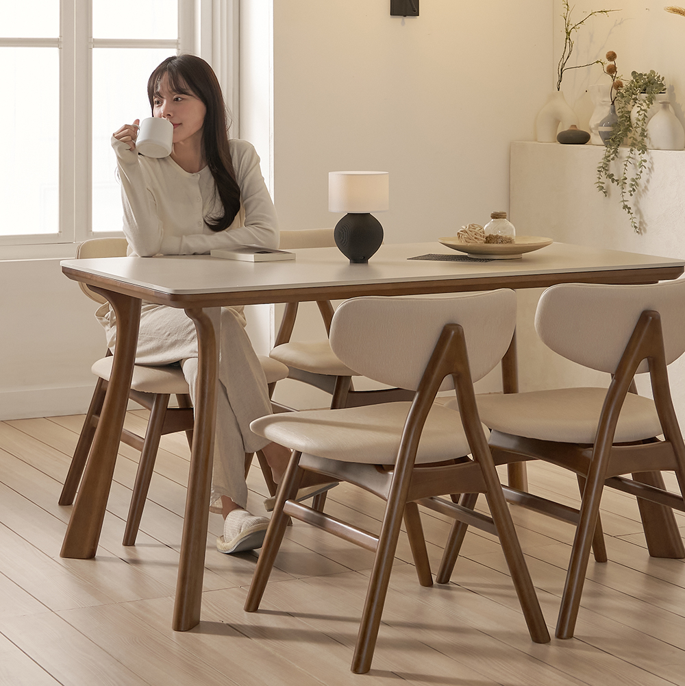 앤틀러스 4인용 원목 포세린 세라믹 식탁세트 식탁+의자4, 1400mm, 월넛