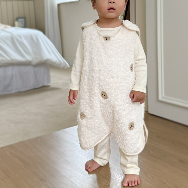 바니블라썸 수면조끼 아기 극세사 벨벳 수면잠옷 유아 겨울 실내복 잠옷 뉴곰돌이 L - 상품 이미지