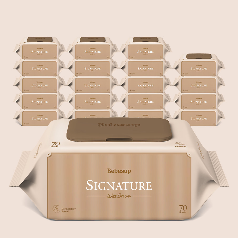 베베숲 시그니처 위드 브라운 캡형 안전한 아기물티슈 70매, 20개