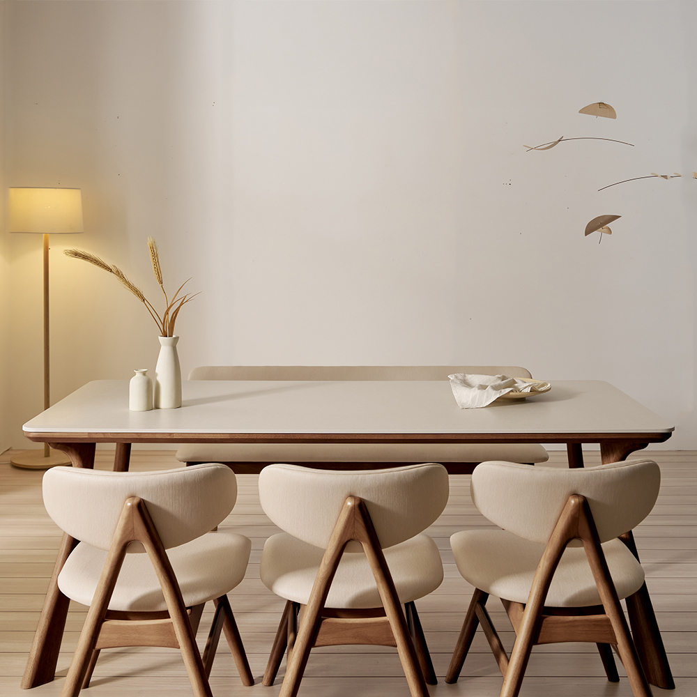 앤틀러스 6인용 원목 포세린 세라믹 식탁세트 식탁+의자3+벤치1, 1800mm, 월넛