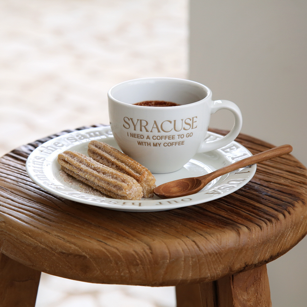 시라쿠스 레터링 커피잔 빈티지 레트로 카페 브런치 / 카푸치노잔세트230ml, 브라운