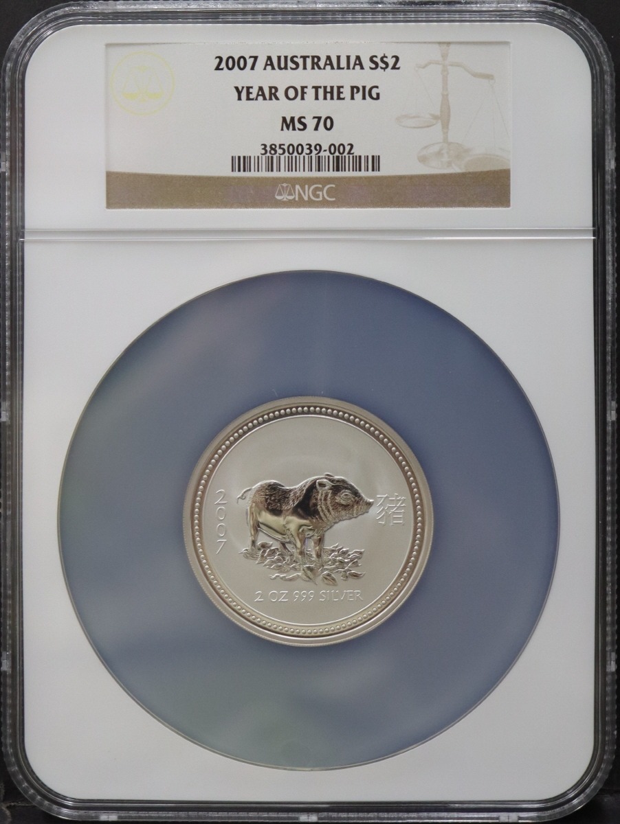호주 2007년 돼지의해 2oz 은화 NGC 70등급 : 킴스코인