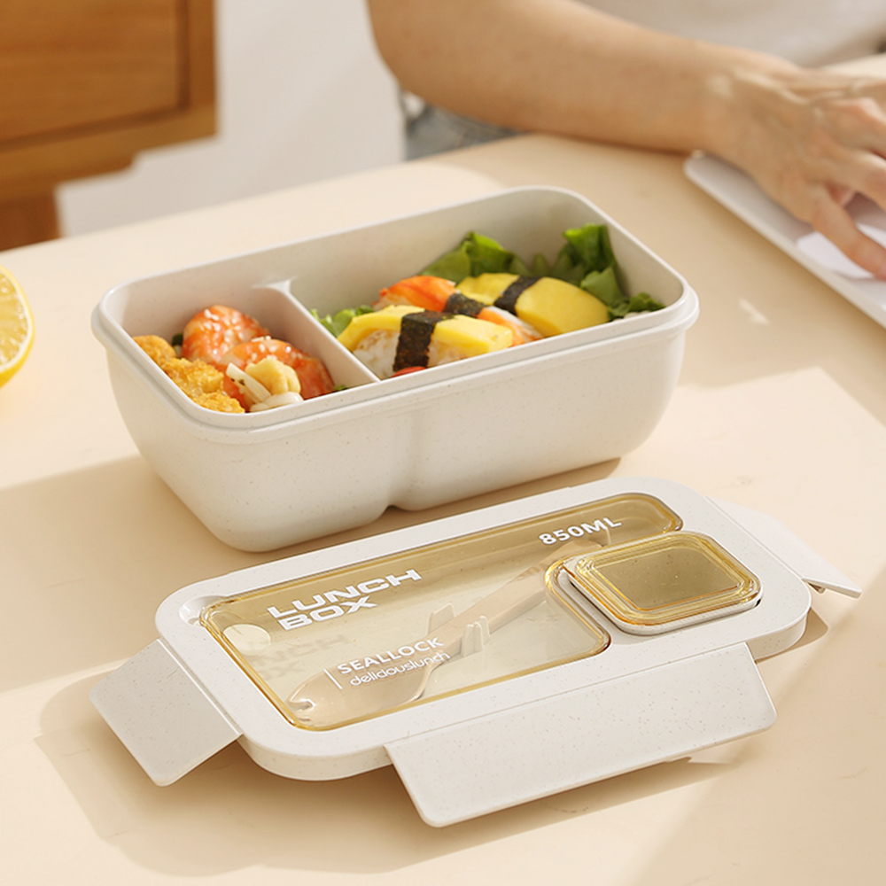 온다온 직장인 직사각 밀짚도시락 850ml 전자레인지 런치박스 샐러드통 밀프랩 도시락통 - 상품 이미지