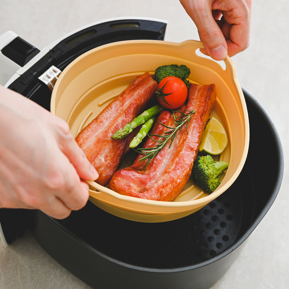 시샘 플래티넘 실리콘 접이식 에어프라이어 전자레인지 오븐 원형 용기 찜기 그릇 트레이