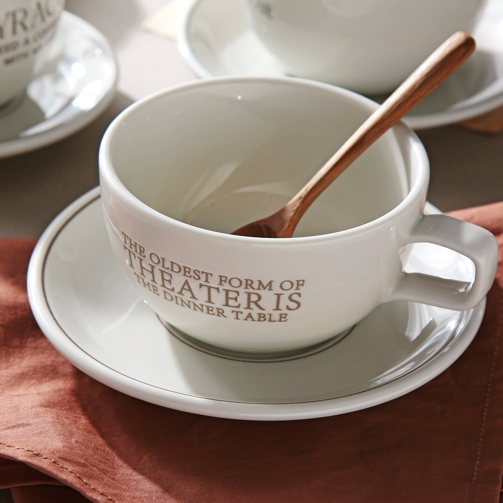 시라쿠스 레터링 커피잔 빈티지 레트로 카페 브런치 / 카페라떼잔세트330ml, 브라운