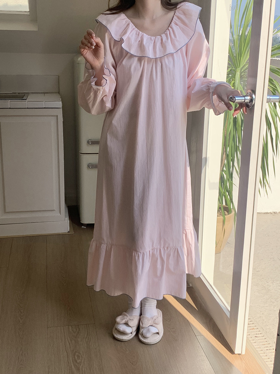 (아로마원피스잠옷) 여성잠옷 빅사이즈 홈웨어 파자마 임산부 라운드 카라 2컬러 봄 여름 상세 이미지 13