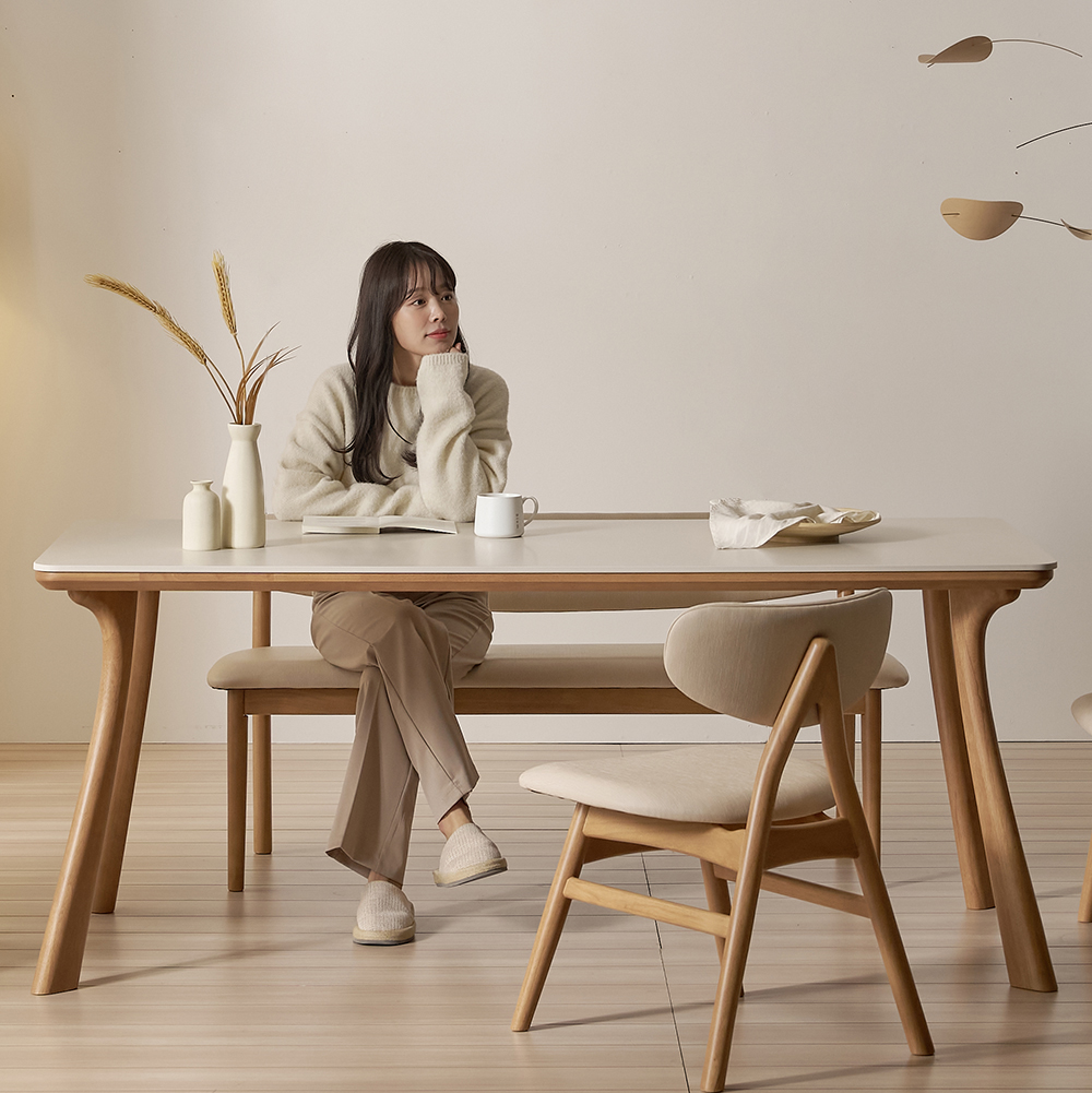 앤틀러스 하모니 식탁테이블 6인용 고무나무 원목 포세린 세라믹 1800