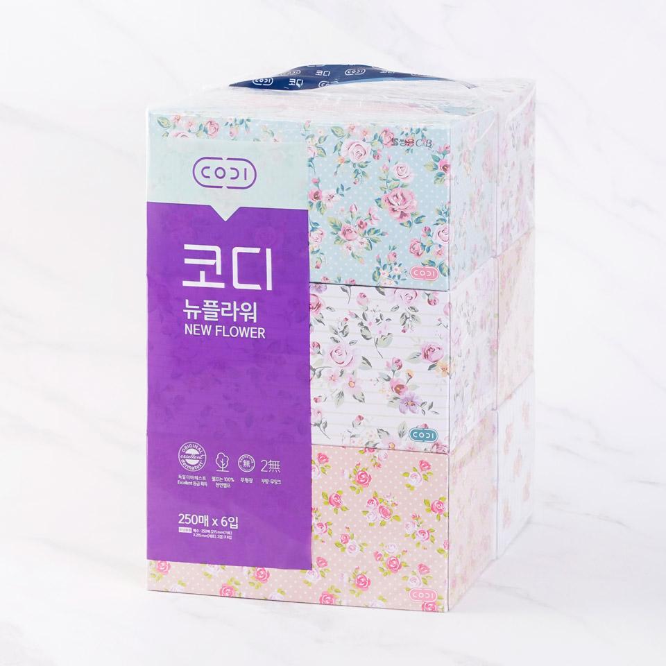 메가마트 쌍용 코디 뉴플라워 미용티슈  250x6 - 상세 이미지 2