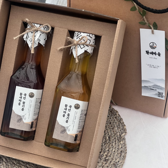 [황새마을식품] 국산 참기름 들기름 선물세트 180ml 2개입 : 사이소 경북고향장터