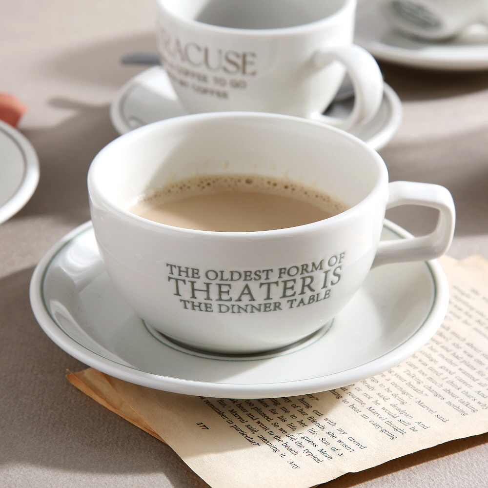 시라쿠스 레터링 커피잔 빈티지 레트로 카페 브런치 / 카페라떼잔세트330ml, 그린