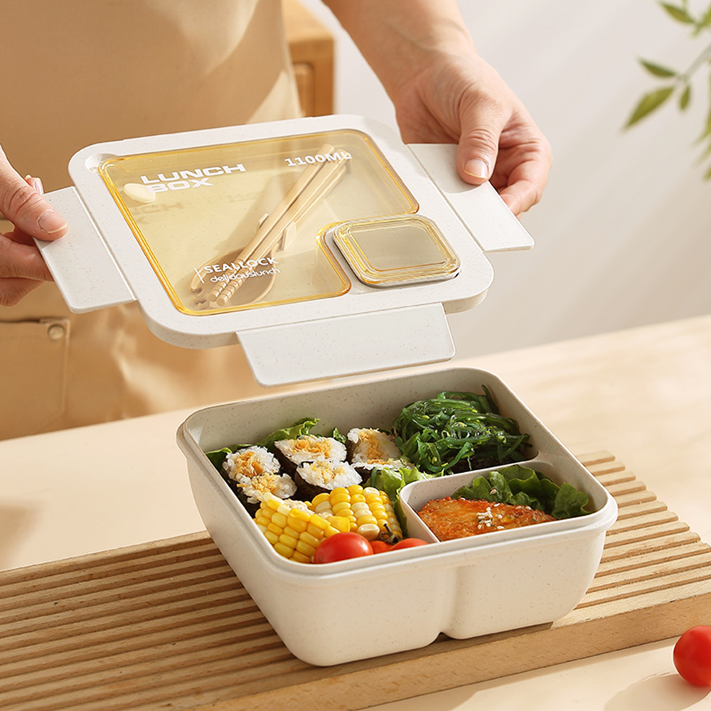 온다온 직장인 직사각 밀짚도시락 850ml 전자레인지 런치박스 샐러드통 밀프랩 도시락통 - 상세 이미지 5