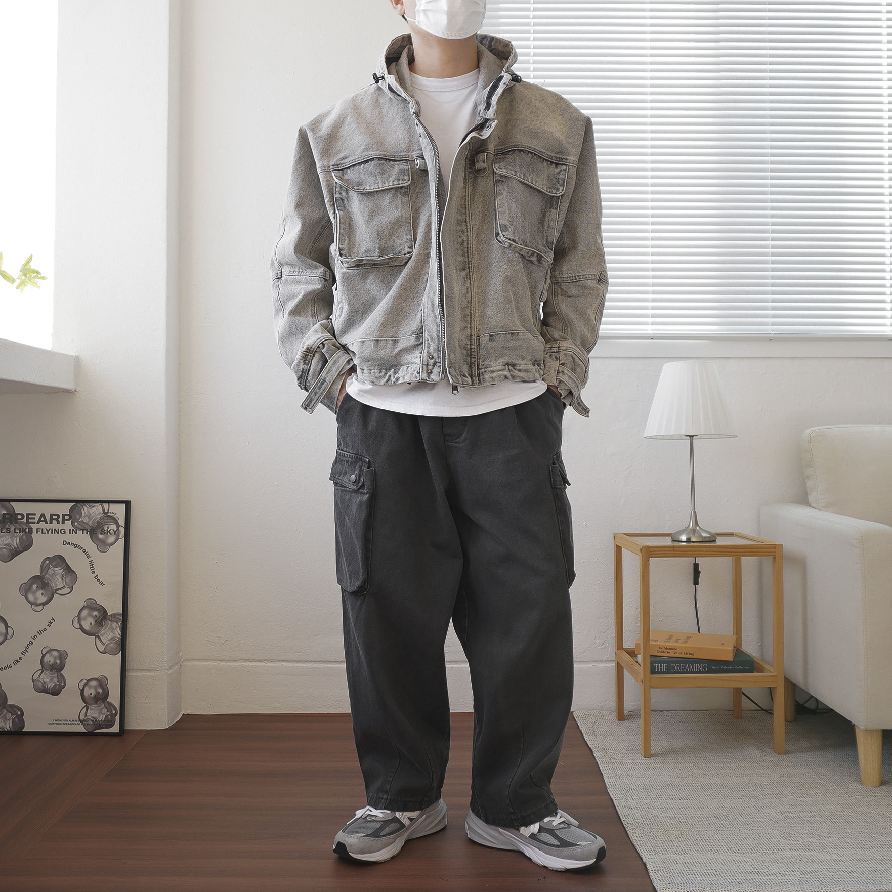 남녀공용 피그먼트 워싱 벌룬 다잉 밴딩 카고 와이드 팬츠 2컬러 - 상세 이미지 4