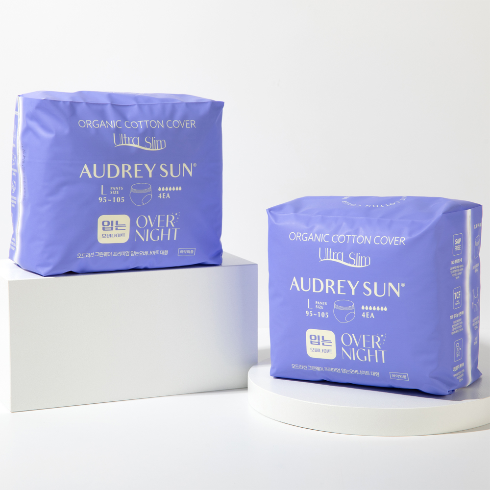 오드리선 그린웨이 입는오버나이트 팬티형생리대 유기농 순면 중형 4pcs X 4팩