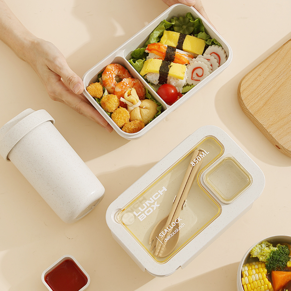 온다온 직장인 직사각 밀짚도시락 850ml 전자레인지 런치박스 샐러드통 밀프랩 도시락통 - 상세 이미지 3