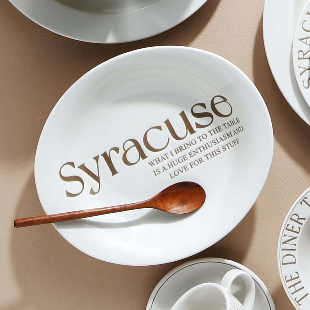 시라쿠스 레터링 그릇 빈티지 레트로 카페 브런치 플레이트 / 25cm, 오벌볼접시 브라운 - 상품 이미지