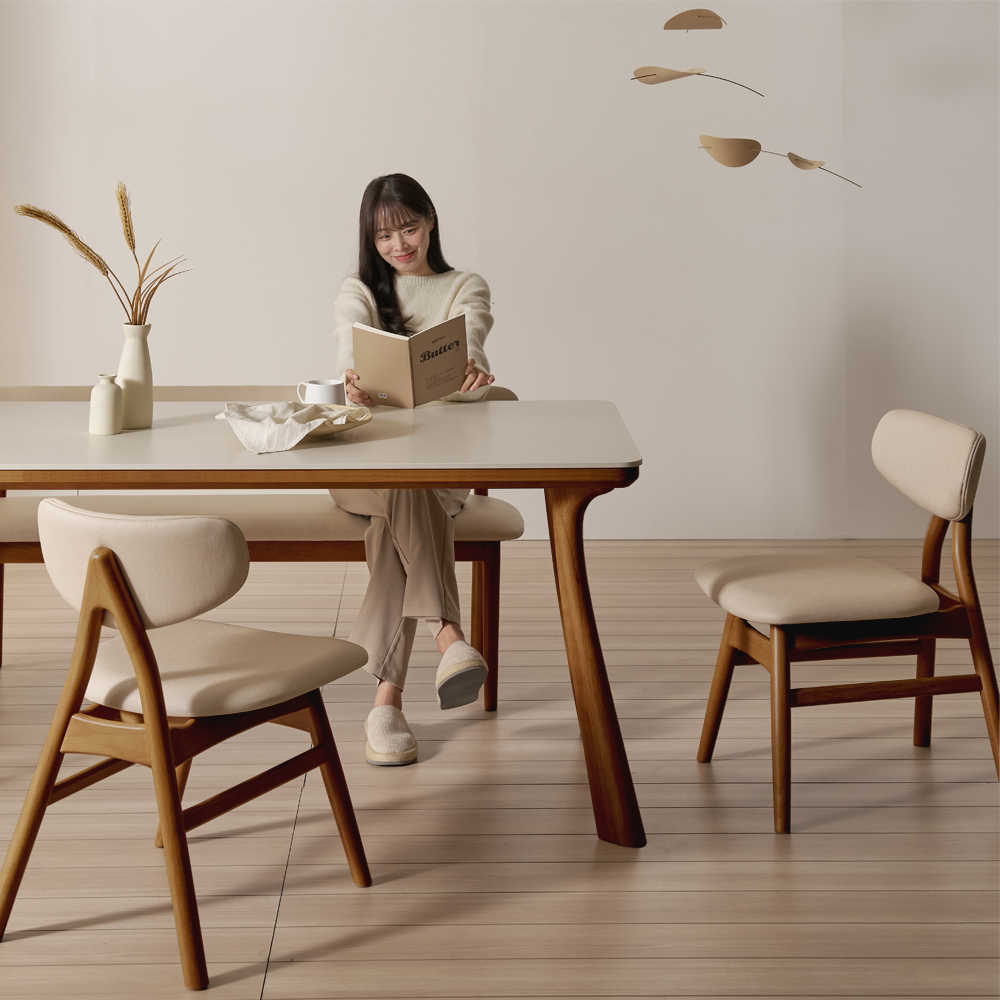 앤틀러스 4인용 원목 포세린 세라믹 식탁세트 식탁+의자2+벤치1, 1400mm, 월넛