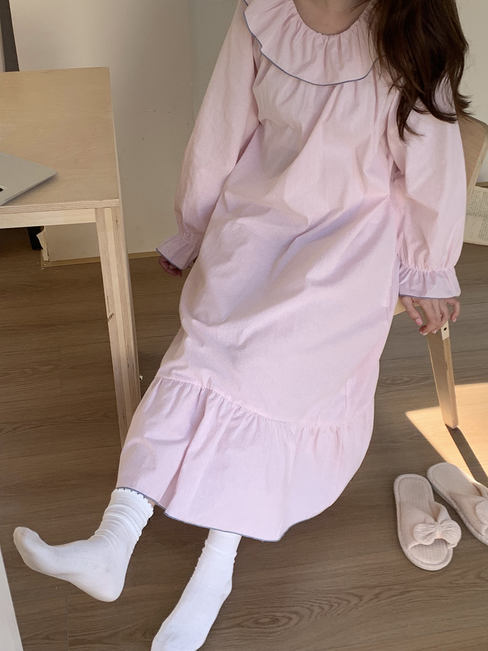 (아로마원피스잠옷) 여성잠옷 빅사이즈 홈웨어 파자마 임산부 라운드 카라 2컬러 봄 여름 상세 이미지 17