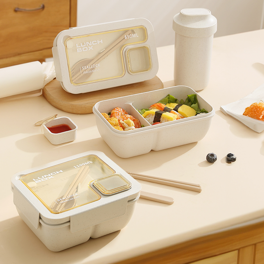 온다온 직장인 직사각 밀짚도시락 850ml 전자레인지 런치박스 샐러드통 밀프랩 도시락통 - 상세 이미지 2