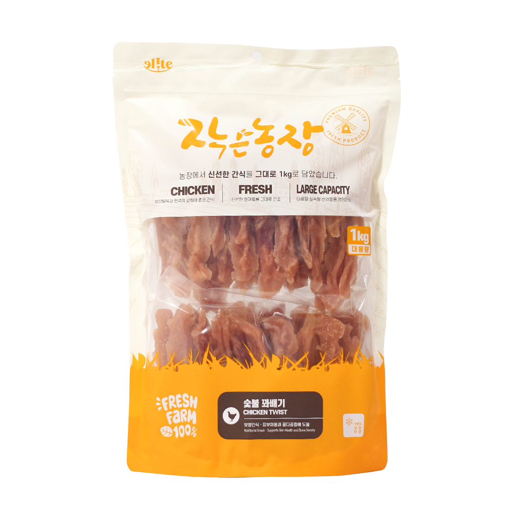 작은농장 강아지간식 사사미 1KG 대용량 애견간식 치킨숯불꽈배기, 1kg, 1개 - 상품 이미지