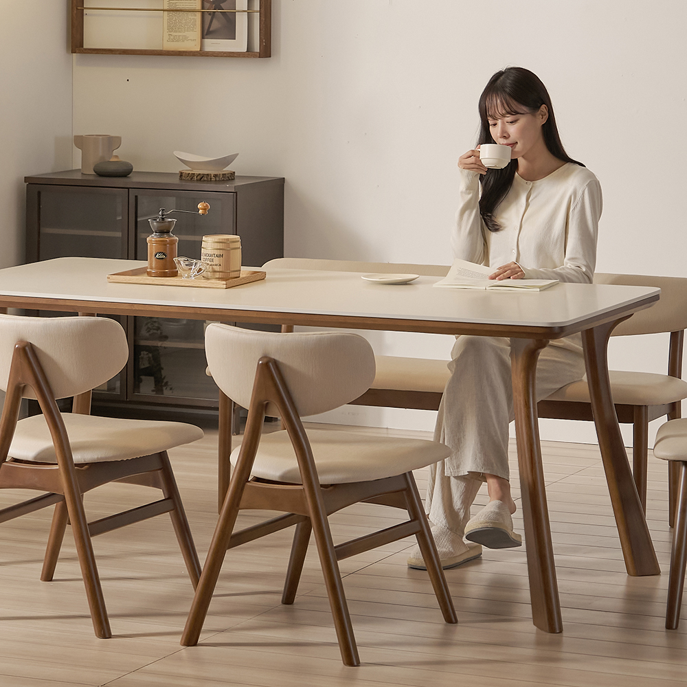 앤틀러스 하모니 식탁테이블 4인용 고무나무 원목 포세린 세라믹 1400