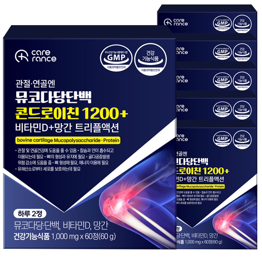 케어란스 뮤코다당단백 콘드로이친 1200+ 비타민D+망간 1,000mg 60정, 6개 - 메인 이미지