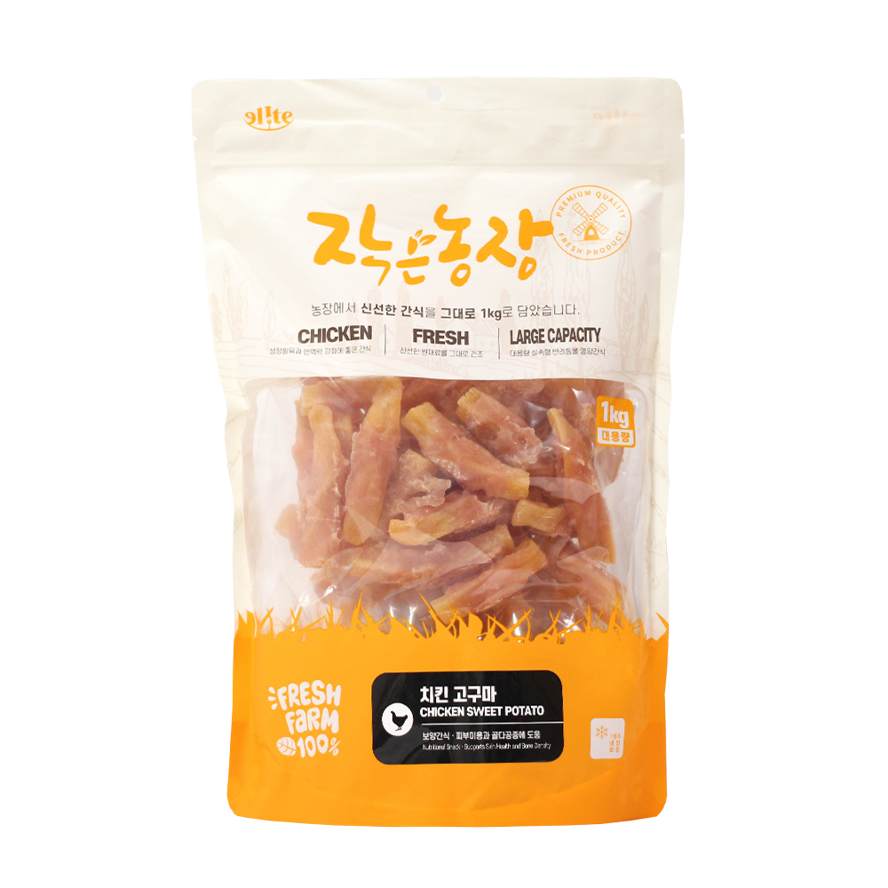 작은농장 강아지간식 사사미 1KG 대용량 애견간식 치킨고구마, 1kg, 1개 - 상품 이미지