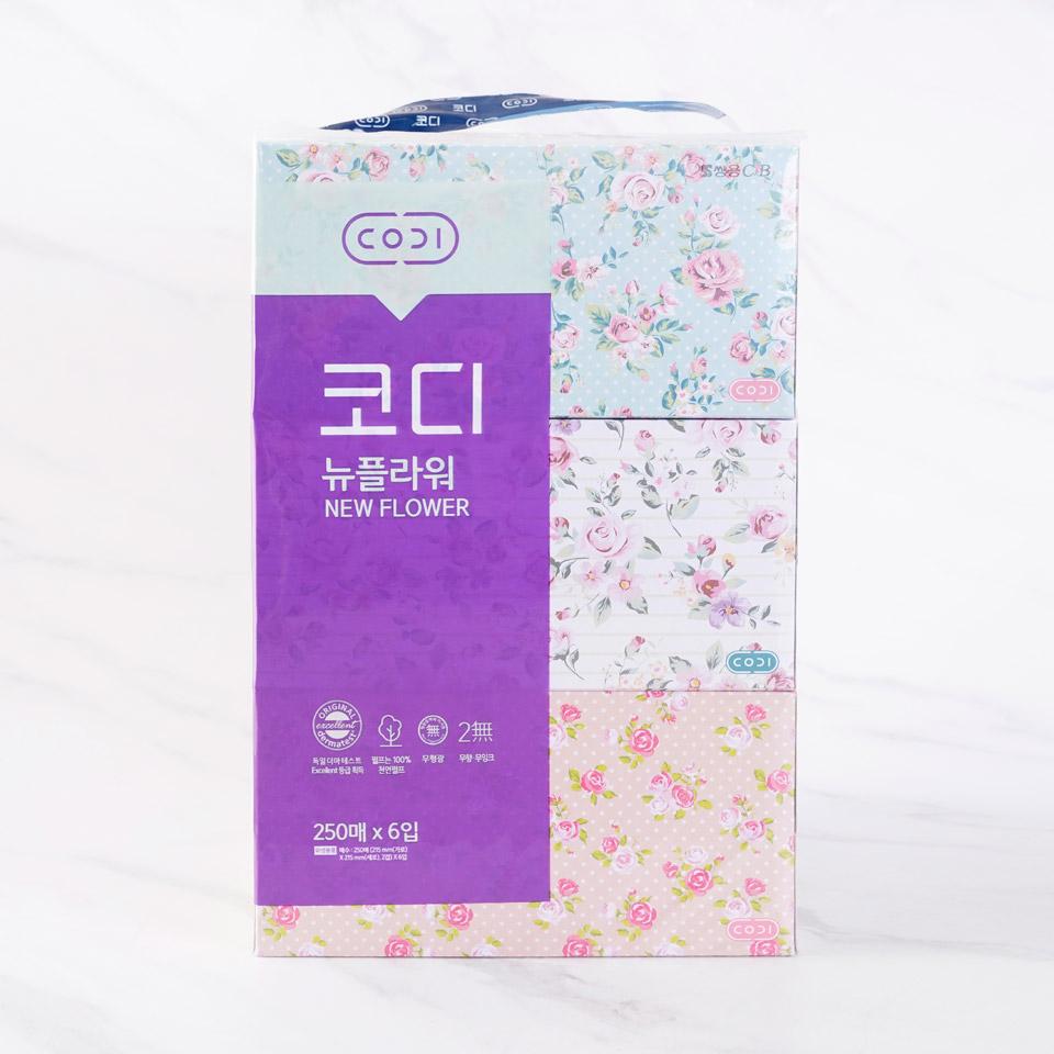 메가마트 쌍용 코디 뉴플라워 미용티슈  250x6