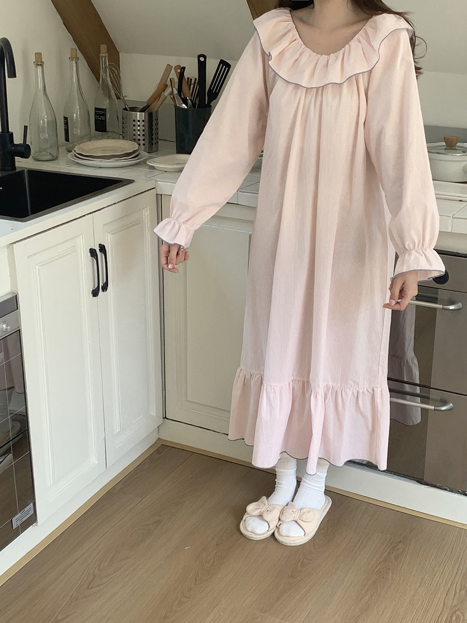 (아로마원피스잠옷) 여성잠옷 빅사이즈 홈웨어 파자마 임산부 라운드 카라 2컬러 봄 여름 상세 이미지 5