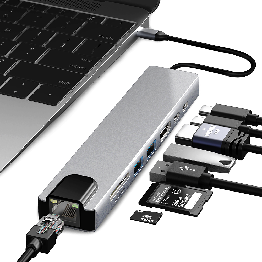 맥북 8포트 멀티 USB 허브 C타입 3.0 86W 4K LAN SD카드 노트북 에어 프로 갤럭시북 아이패드