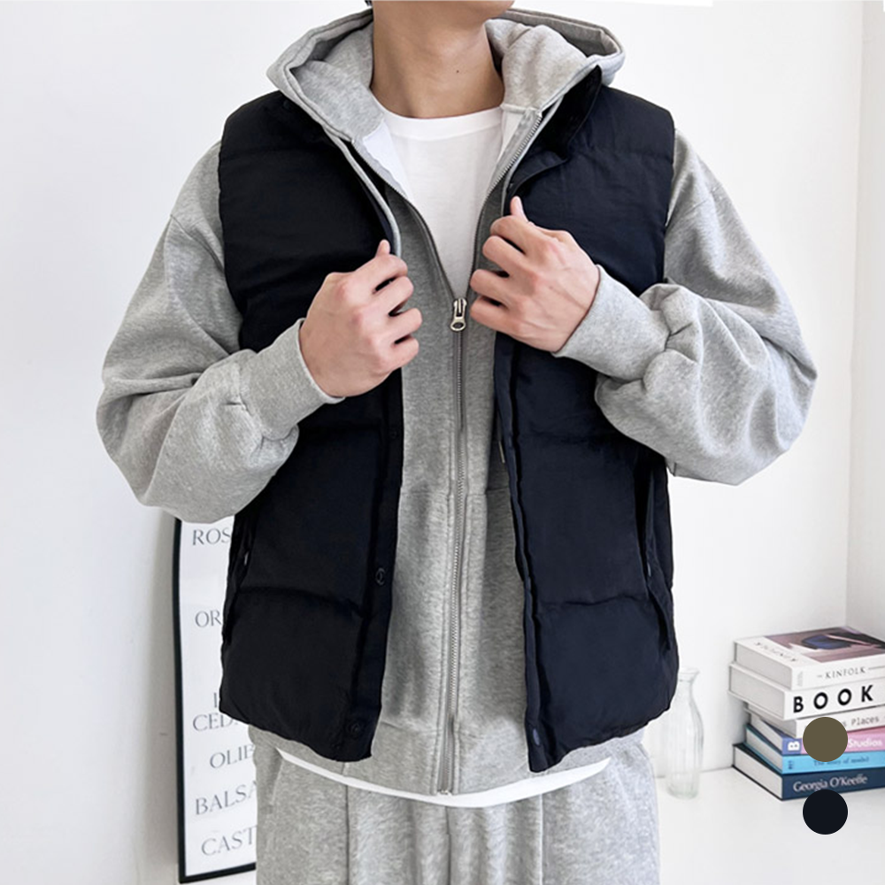 커플패딩조끼 겨울 하이넥 패딩 남자 방한 베스트 - 메인 이미지