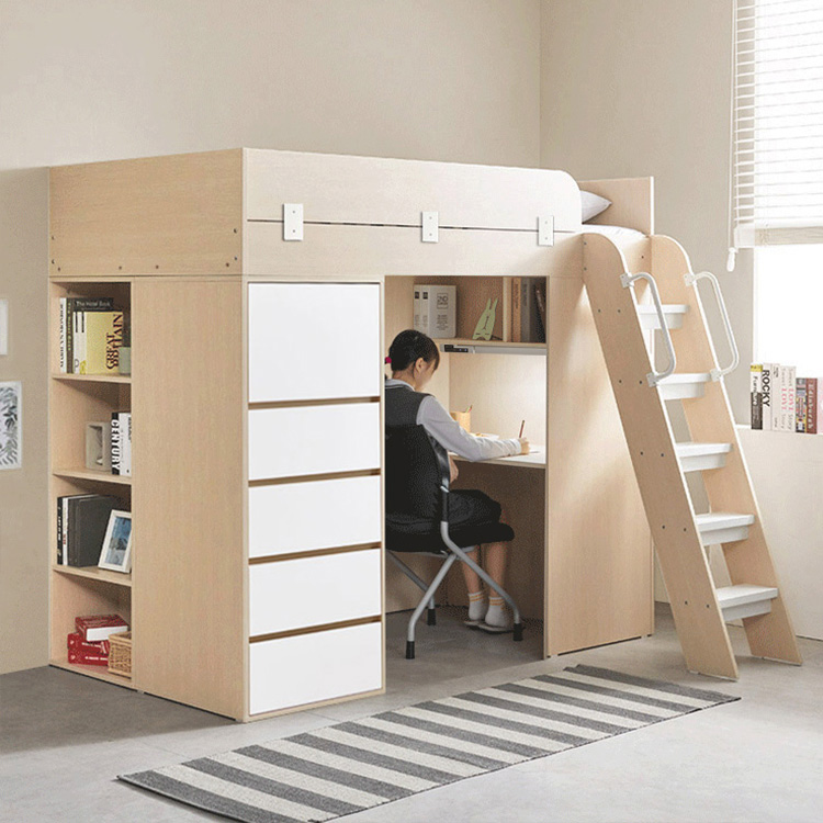 e스마트 올인원 2층 성인 옷장형 벙커침대 세트SS+LED스탠드포함