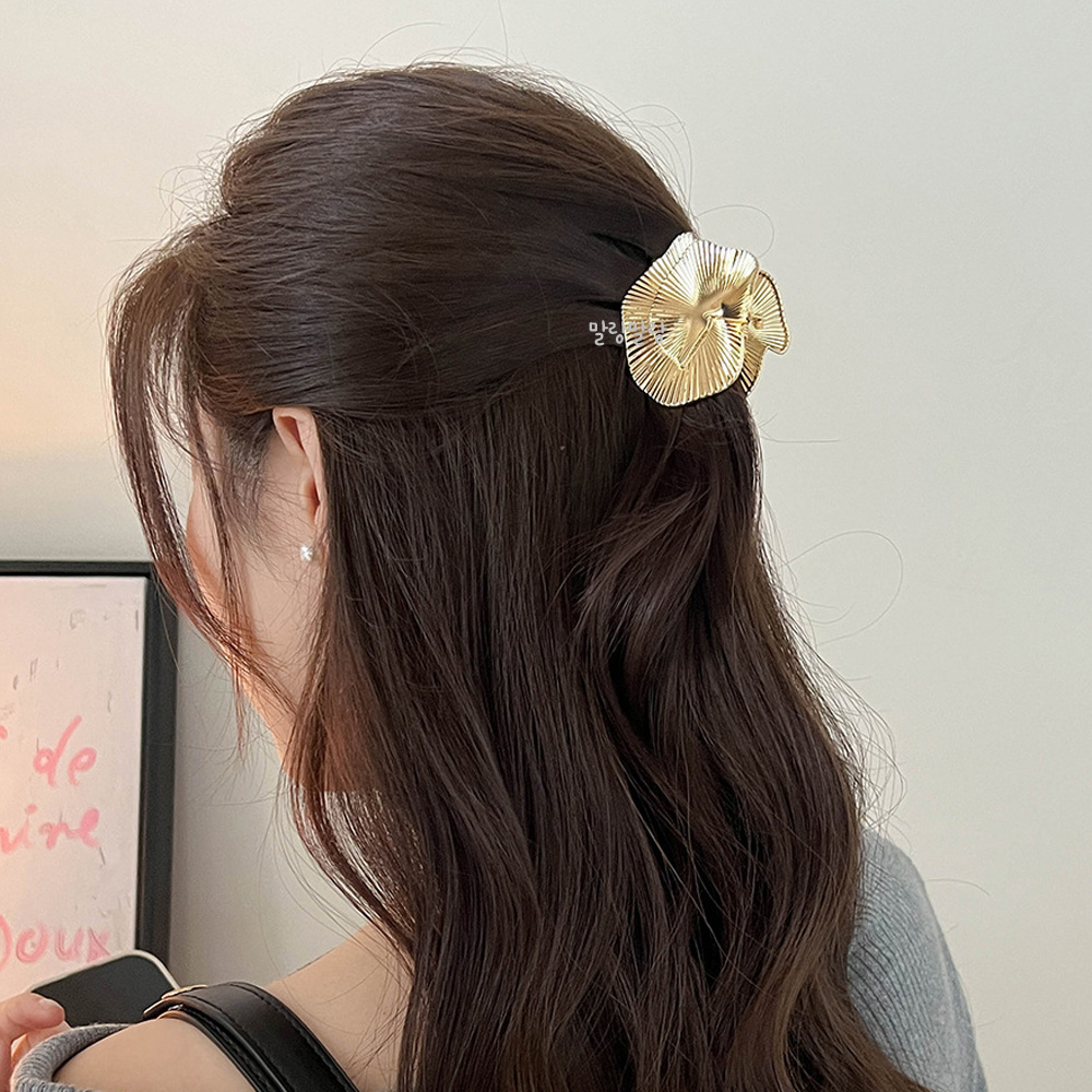 골드 메탈 반묶음집게핀 헤어볼륨 쉘 머리삔 - 상세 이미지 5