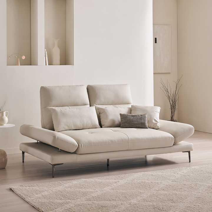 삼익가구 시그니처 천연면피 소가죽 스윙 소파 스툴미포함, 아이보리, 3인용