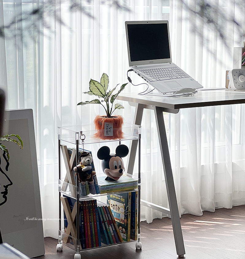 일상드로우 북카트 북트롤리 미니 책꽂이 이동식 간이 투명 틈새 3단