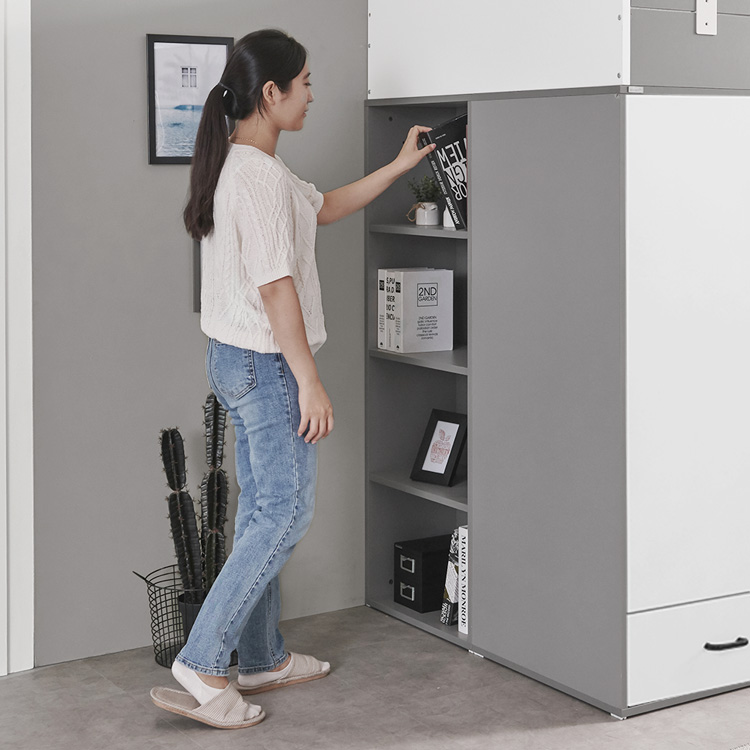 e스마트 올인원 2층 성인 옷장형 벙커침대 세트SS+LED스탠드포함